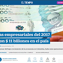 Movidas empresariales del 2017 sumaron $ 11 billones en el pas